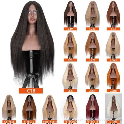 41inches fake scalp lace Yaki Straight Ombre color middle Part Pre plucked Hairline High Temperature Synthetic lace frontal Wig